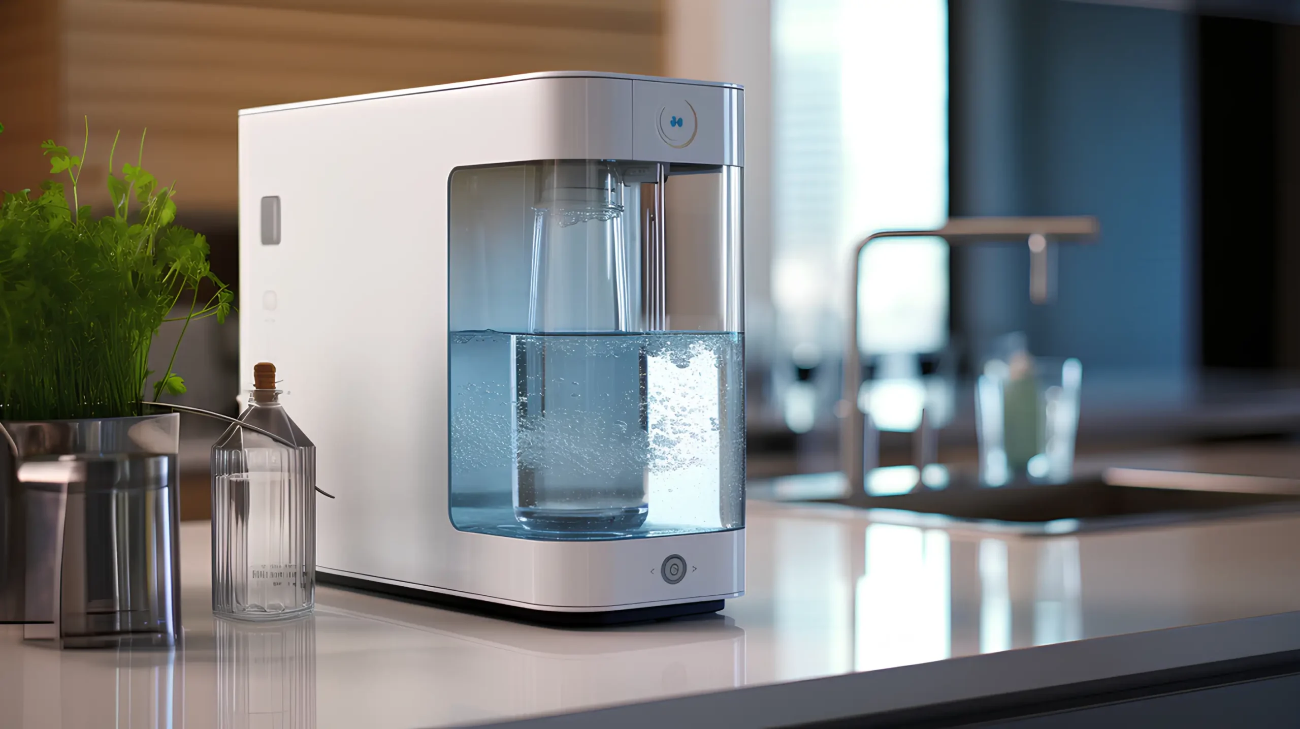 Osmoseur de comptoir moderne installé sur un plan de travail
